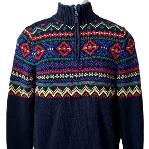 Boy's Polo Ralph Lauren Fair Isle Cotton Quarter Zip Mock Sweater Boy's 14-16 - Picture 2 of 5